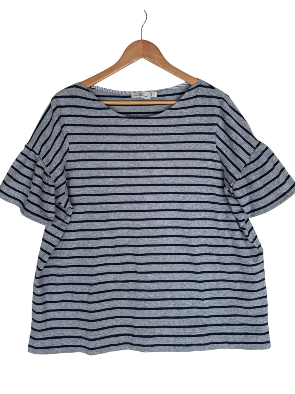 Vineyard Vines striped flutter shorts sleeve blue grey top XL